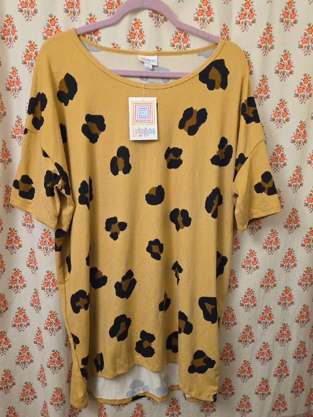 LuLaRoe Mustard Yellow Short Sleeve Leopard Print Top